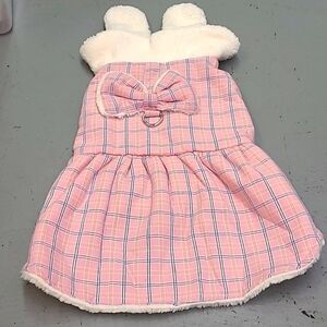 Pink Plaid Size L Dog Coat With Bunny Ears